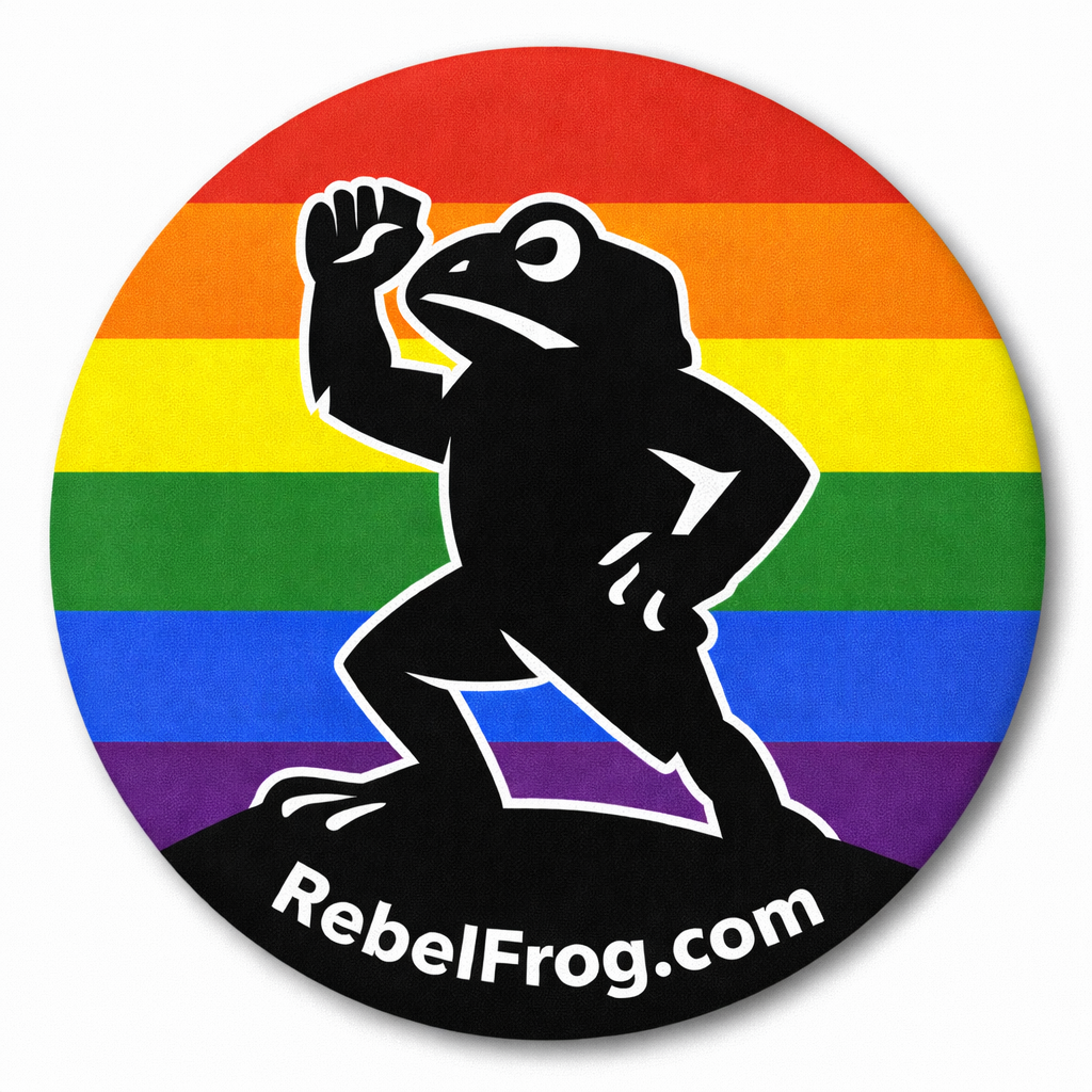 Rebel Frog “Stay Froggy Stay Free” Rainbow Pride Vinyl Sticker (3”)